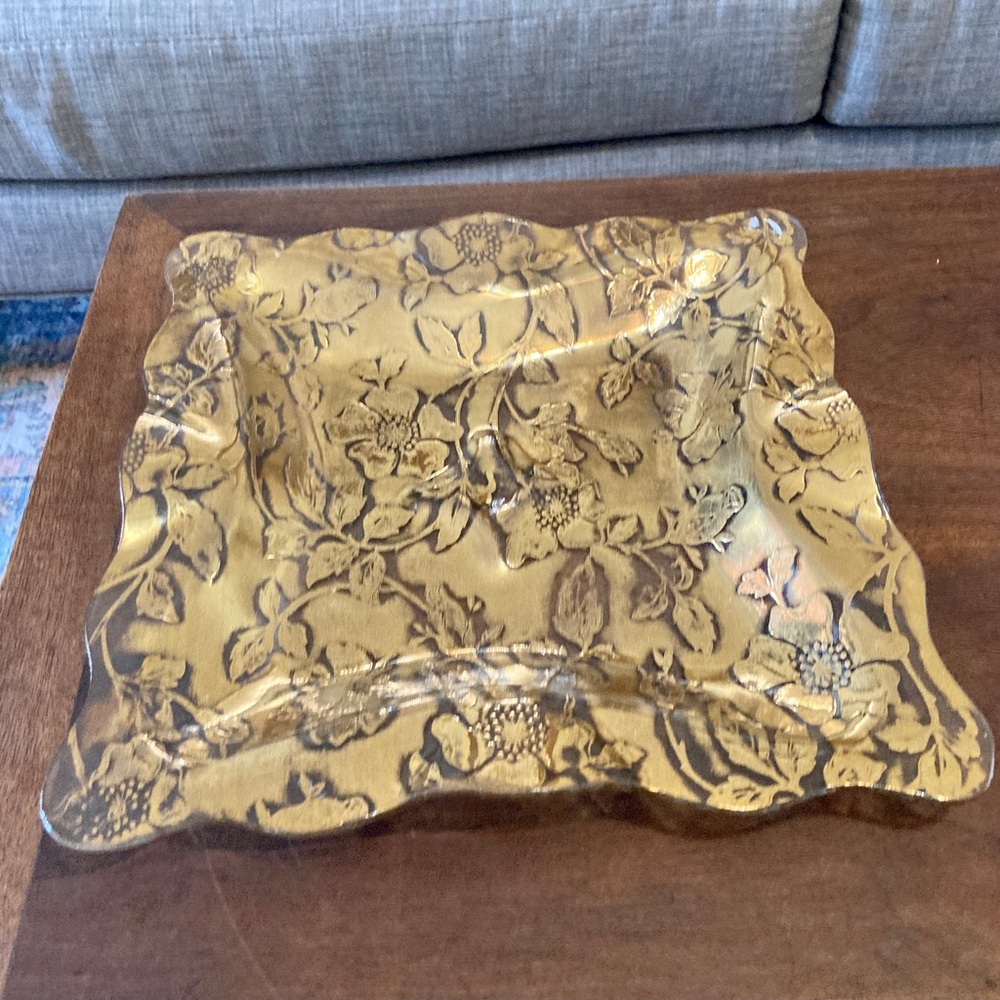 intage Gold and Clear Glass Rose Trinket Dish,